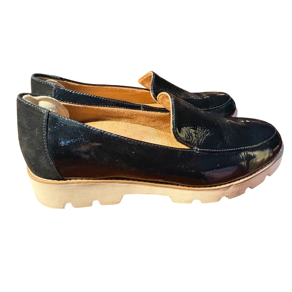 Vionic Womens Black Patent Leather Suede Heel Lug Sole Platform Loafers Size 8.5 - Picture 3 of 13